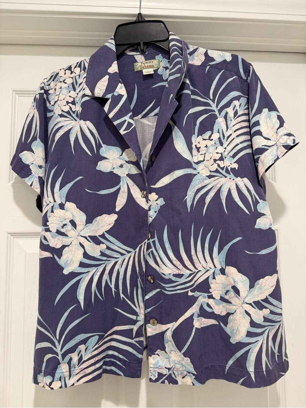 Vintage Tommy Bahama Navy Blue Floral Short-Sleeve Camp Shirt